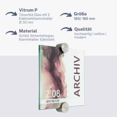 Tuerschild VITRUM P Glasschild fuer Buero 180 180 mm